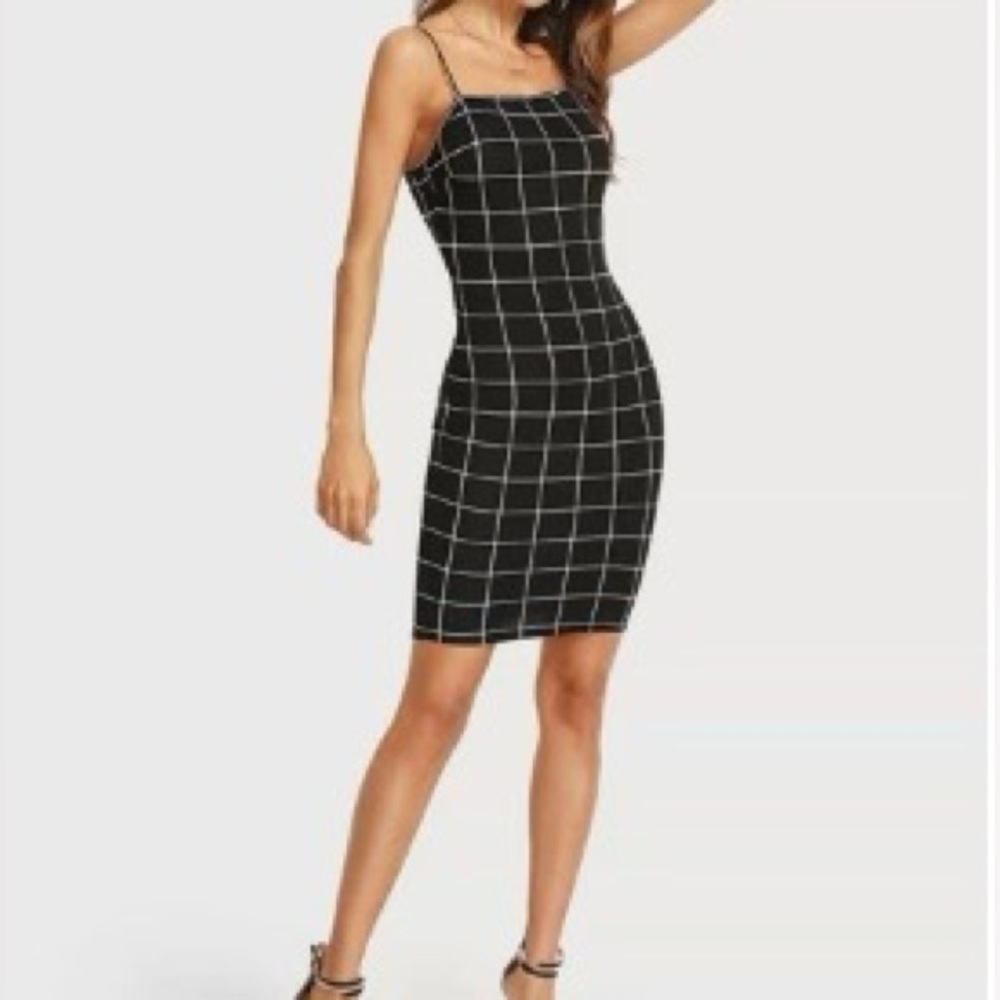 Spaghetti Strap Grid Bodycon Dress